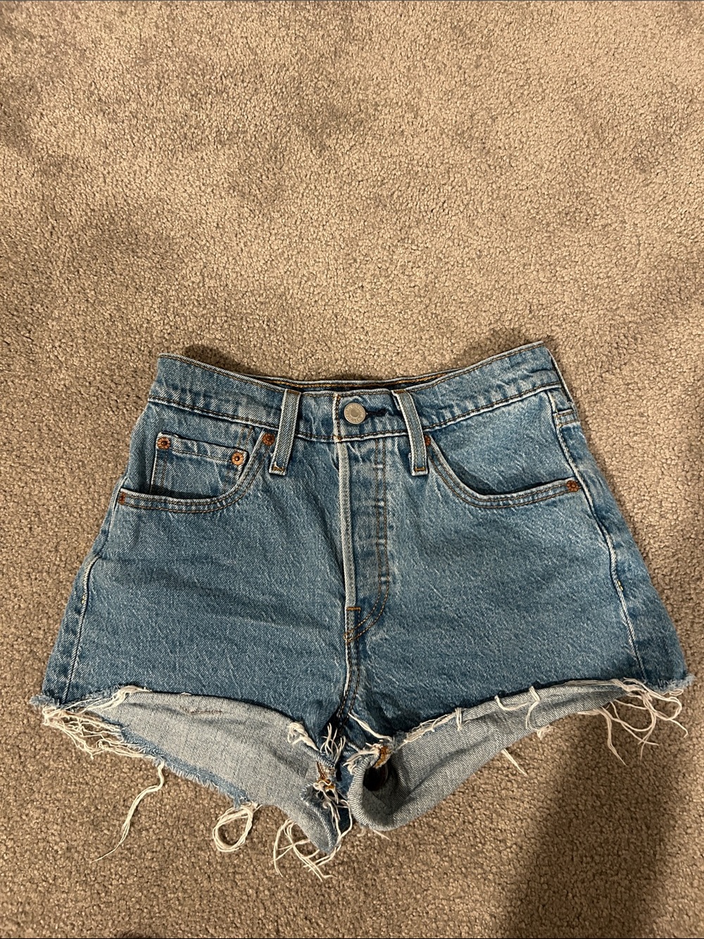 Levi's Blue Distressed High-Rise Denim Shorts